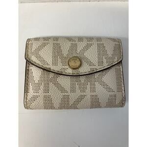 MICHAEL KORS, SMALL IVORY, BROWN SIGNATURE LEATHER WALLET